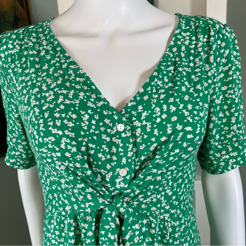 Seraphine Maternity Green White Floral Ditsy Midi Babydoll Tie Dress Size 6 - Picture 6 of 13